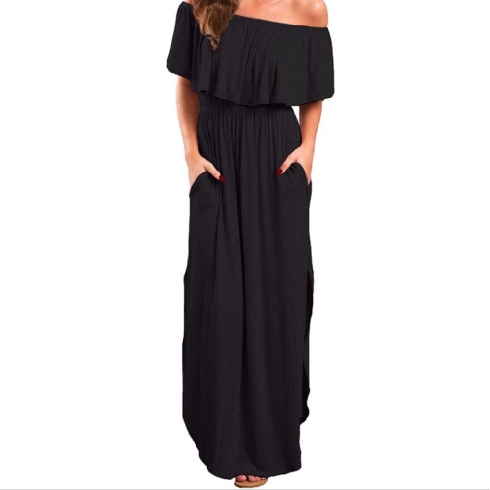 Women's Off Shoulder Summer Casual Long Ruffle Maxi Dress Size M